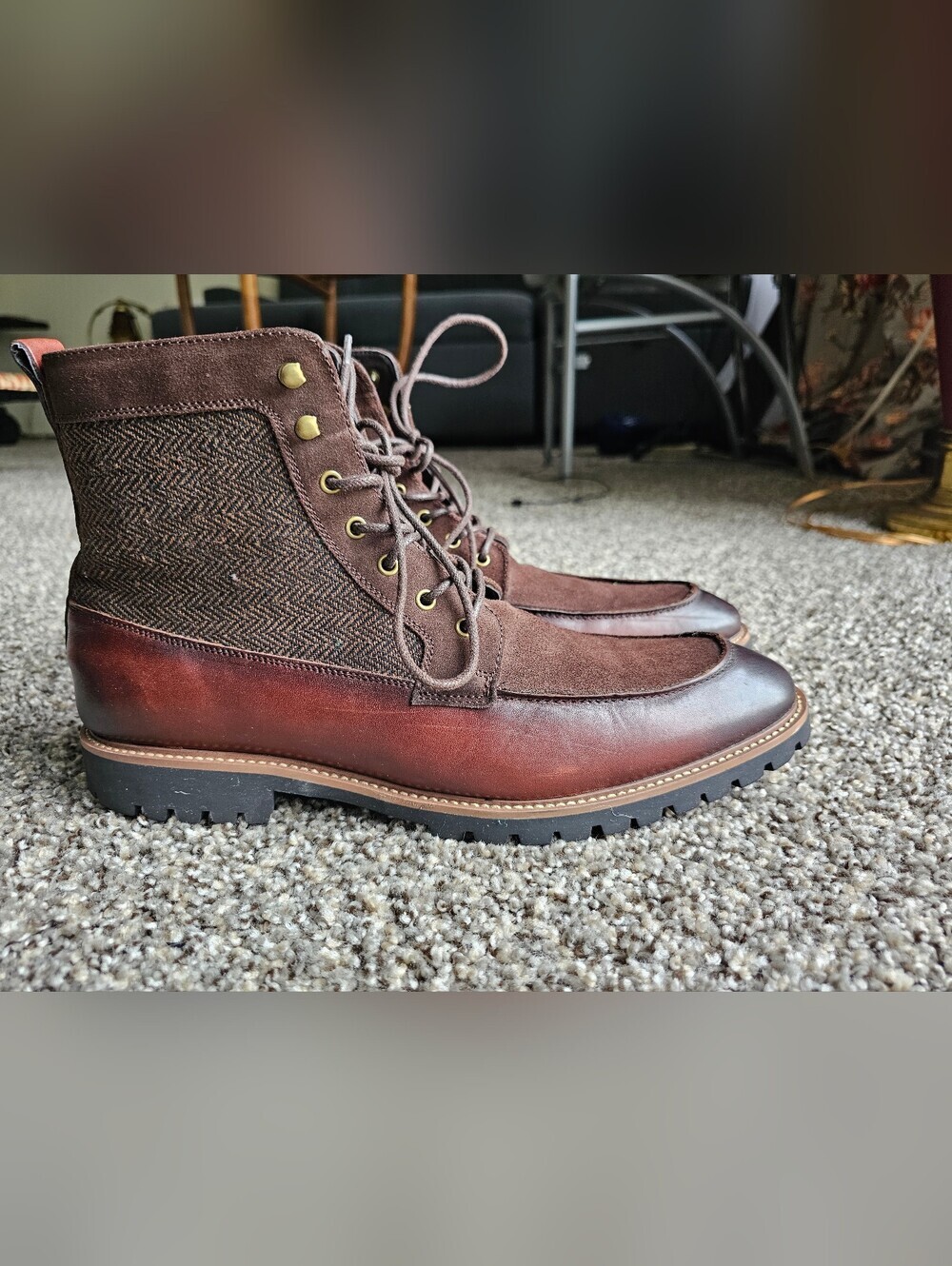 LAMILANO Men's Brown Leather & Suede Lace-Up Boots